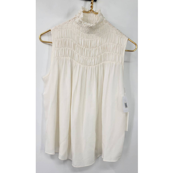 NWT‎ NEW FRAME Smocked Silk Sleeveless Mock Neck Top White XS - Picture 6 of 12